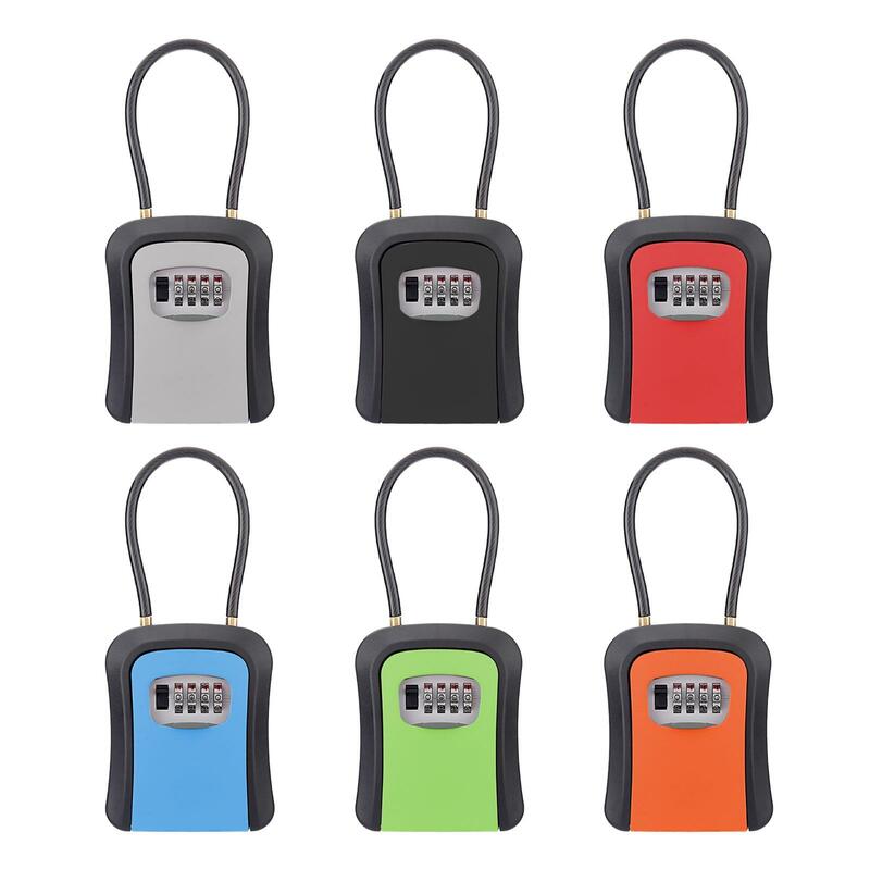 Boîte de sécurité à clé avec manille de câble en acier BLOSteel, boîte à 4 chiffres, résistante aux intempéries, portable pour bouton de porte ou voiture