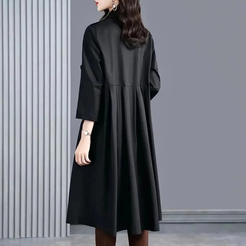 เสื้อโค้ทกันลมสำหรับผู้หญิงเสื้อโค้ทผู้หญิงยาวปานกลางมีกระเป๋าสำหรับฤดูใบไม้ร่วง2024ใหม่