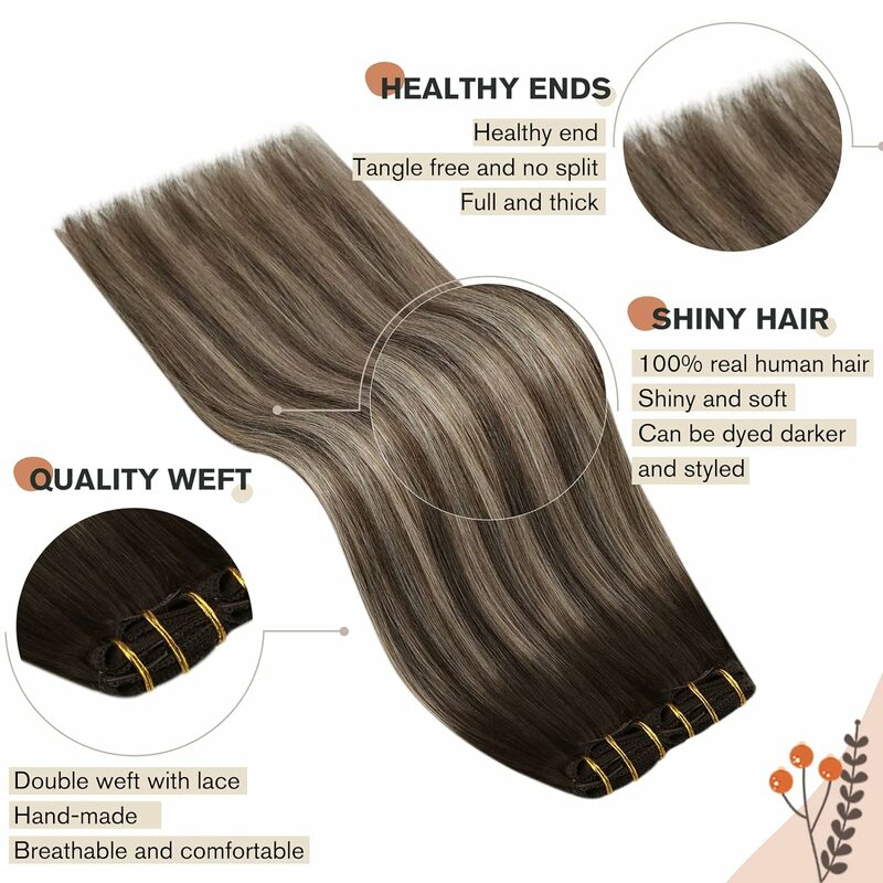 Ugeat-extensiones de cabello humano Natural con Clip, Color rubio resaltado, Balayage de cabeza completa, 5 piezas/7 piezas