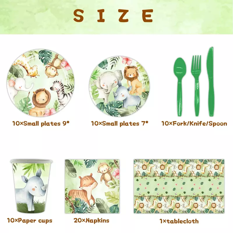 Jungle Animal Party Supplies Jungle Safari Disposable Tableware Cup Plate Napkin Balloon Tablecloth for Kids Boys Baby Shower
