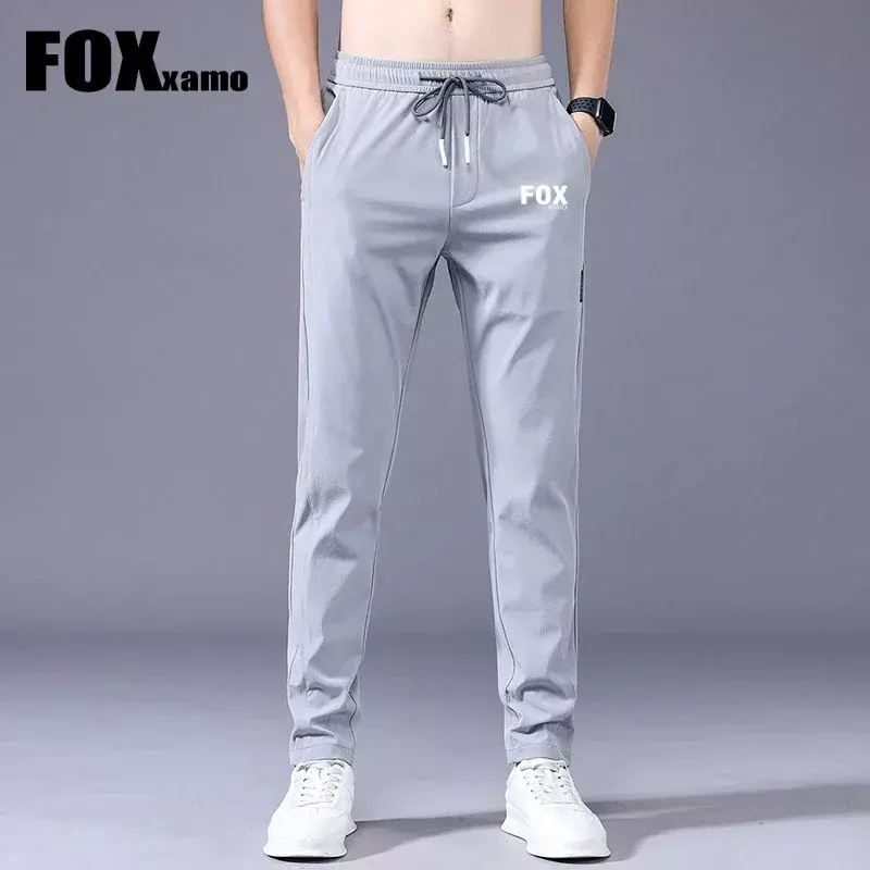 Foxxamo-pantalones de ciclismo para hombre, pantalón informal ajustado, recto y grueso, moda masculina para correr, 28-38, Otoño e Invierno
