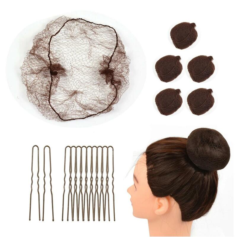 Шпильки для волос U-образной формы 40 шт. с 50 шт. сетками для волос, невидимые эластичные сетки для женщин, булочки для волос