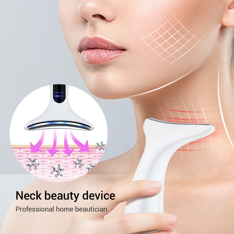 EMS Microcurrent Face คอความงามอุปกรณ์ LED Photon กระชับฟื้นฟูริ้วรอยบาง Double Chin Skin Care Facial Massager