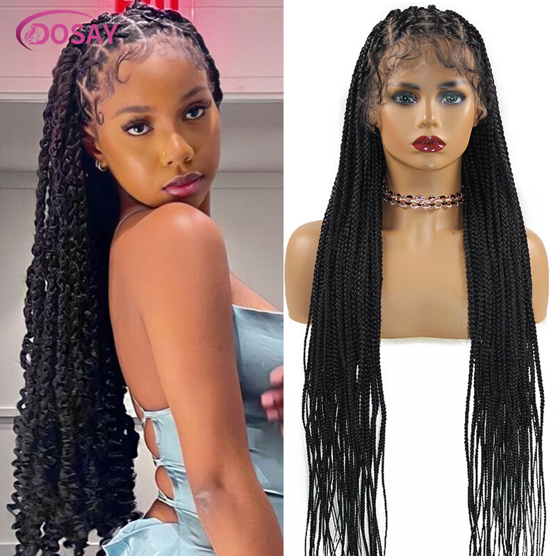 Full Lace 36'' Super Long Lace Front Box Braids Wigs for Black Women Criss Cross Knotless Braiding Wig Box Braids Synthetic Wig