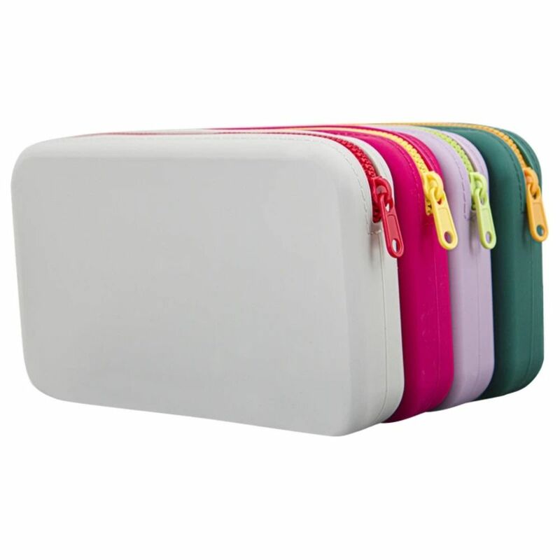 Solid Color Silicone Storage Bag Cute Large Capacity Contrasting Colors Coin Purse Square Cosmetic Bag Travel