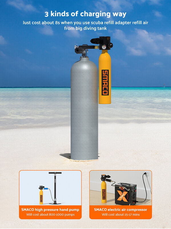 Smaco S500 0.7L Mini Scuba Tank Oxygen Cylinder Snorkeling Set Scuba Diving Equipment/Gear Hand Pump Underwater Breathing Device