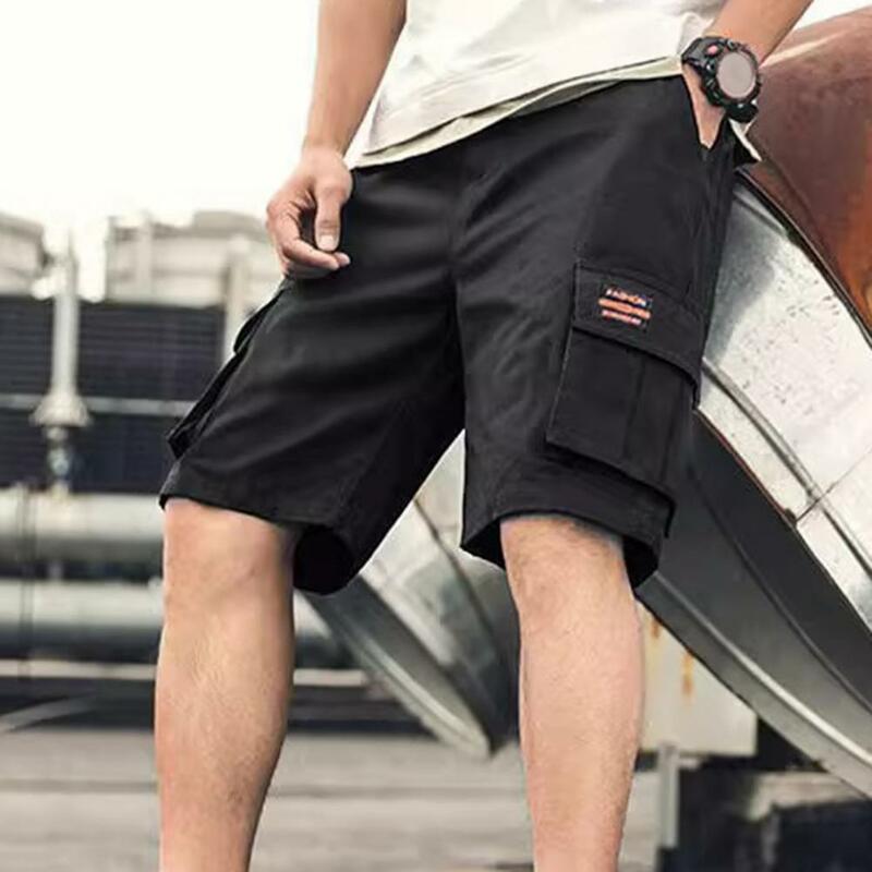 Men Elastic Waist Shorts Comfortable Casual Shorts Men's Plus Size Cargo Shorts Breathable Quick-drying Knee Length for Comfort