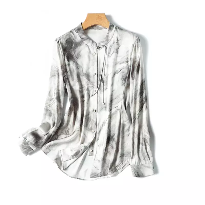 Satijn Dames Shirt Lente/Zomer Print Vintage Blouses Losse Chinese Stijl Vrouwen Top Lange Mouw Mode Kleding Ycmyunyan
