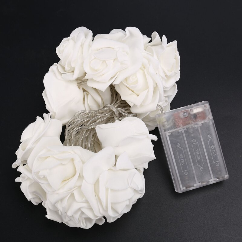 20 LED Rose Flower String Lights Battery Operated For Valentines Decorations Without Battery