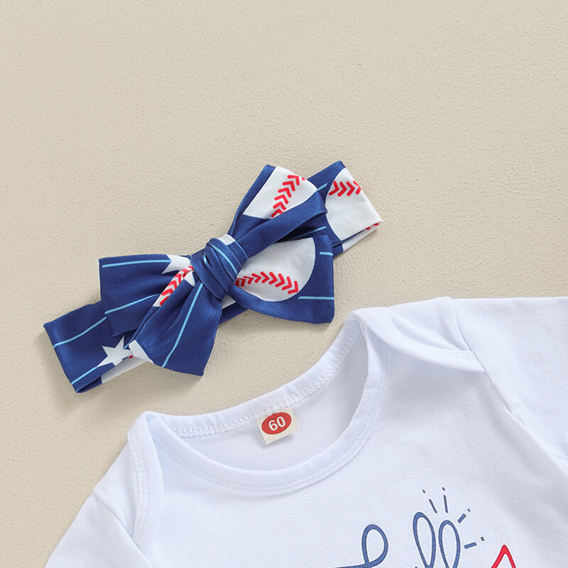 Baby Girl Baseball Outfit Letter Print Short Sleeve Romper Star Print Shorts Headband Toddler Summer Set