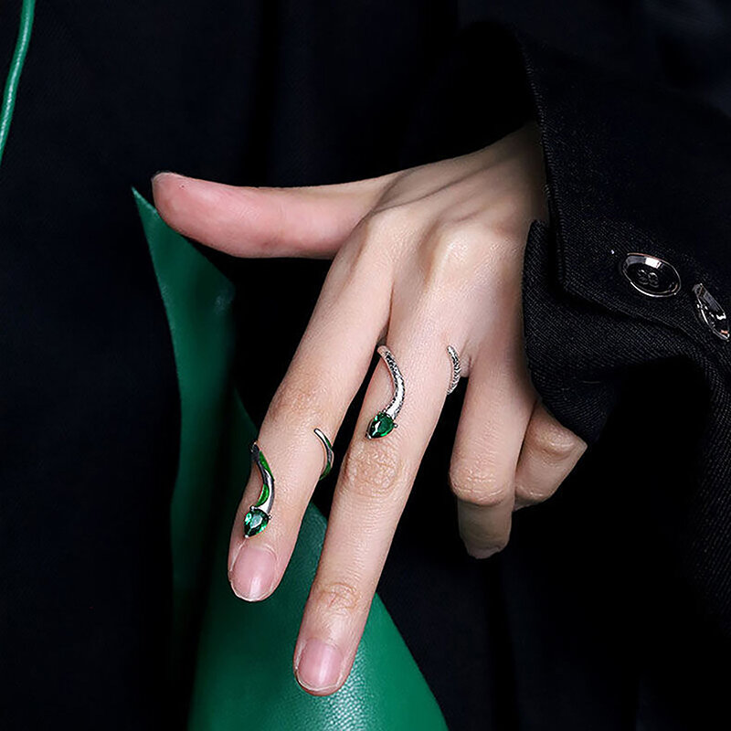 Anillo de serpiente verde exquisito para mujer, personalidad de moda, temperamento, anillo abierto, regalo