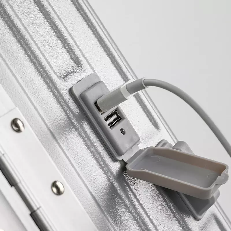 กระเป๋ากระเป๋าเดินทางแบบลากอะลูมิเนียมกระเป๋าเดินทางขนาดใหญ่แบบมัลติฟังก์ชันเคสสำหรับธุรกิจทำจาก USB รหัสผ่านล้อ kopor perjalanan อลูมิเนียม
