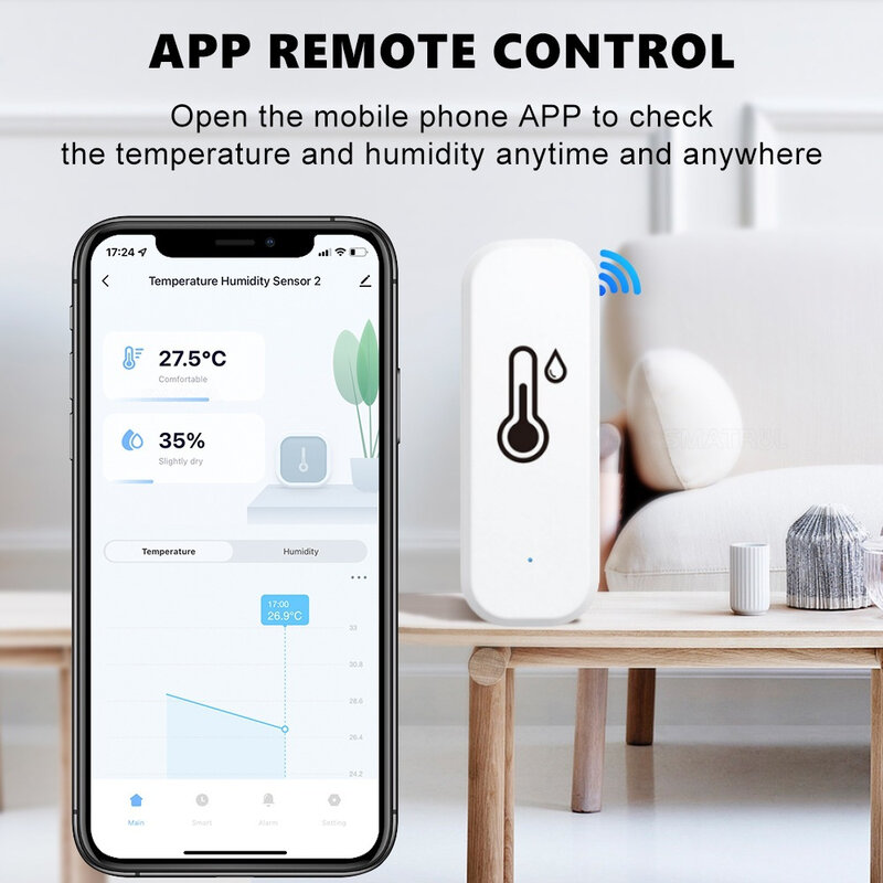 Tuya termometer detektor suara Wifi/zigbee, Sensor kelembapan suhu pintar, higrometer dalam ruangan, Alarm suara untuk Alexa Google Home