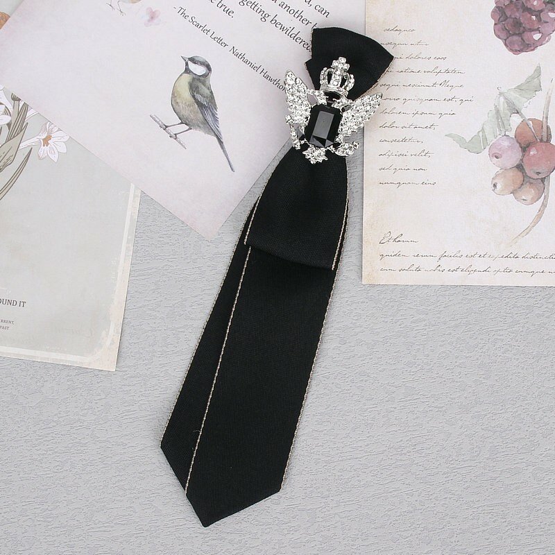 Corbata de cinta negra hecha a mano, joyería de diamantes de imitación de cristal, camisas para hombres, niñas y niños, cuello, corbatas para el cuello, uniforme escolar para mujeres