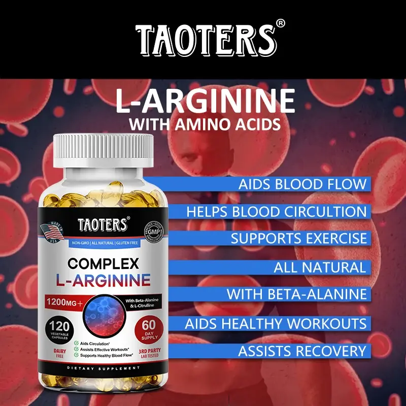 Suplemento de óxido nítrico l-arginina, ayuda a construir músculo y apoya el flujo sanguíneo, la circulación, la entrega de nutrientes y el bombeo