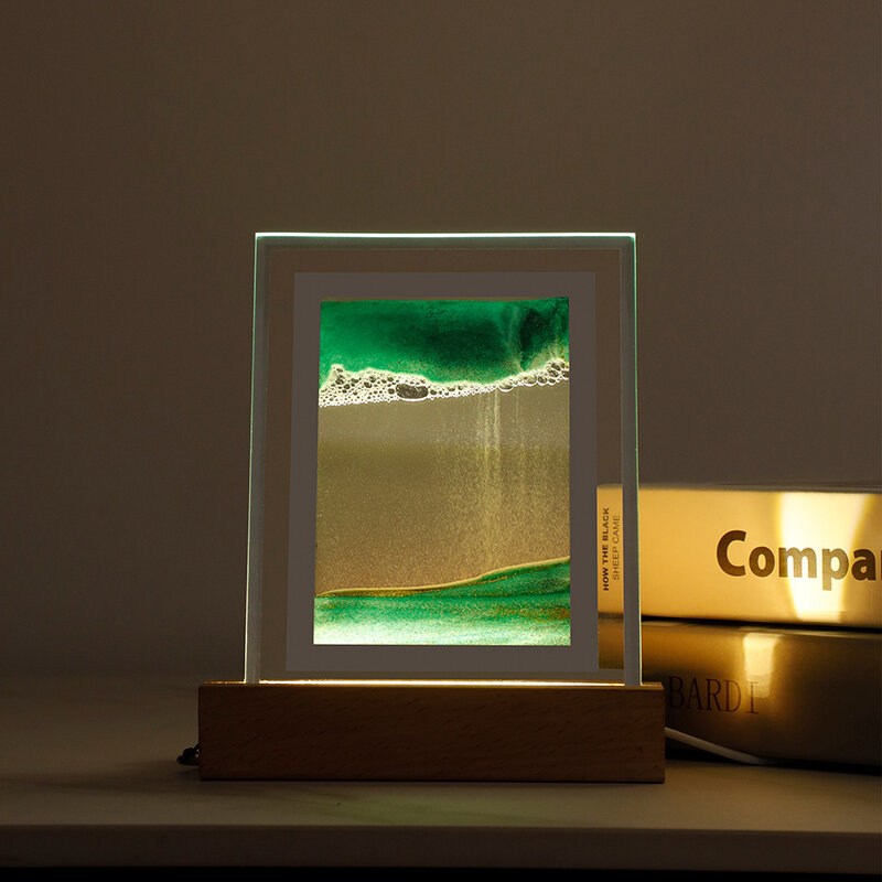 Lampu meja pasir apung USB kreatif, lampu dekorasi rumah kantor, lampu samping tempat tidur lanskap alami 3D