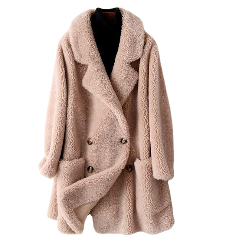Пальто из натурального меха высокого качества, толстое теплое элегантное Свободное длинное пальто большого размера, верхняя одежда, зимнее пальто для женщин, женские шерстяные пальто