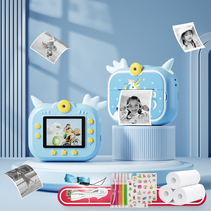 Cámara de impresión X3D para niños, de doble lente cámara HD, Mini SLR Digital de 2,4 pulgadas, salida de foto instantánea, Material ABS respetuoso con el medio ambiente