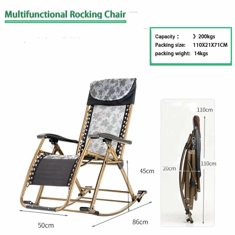 Tumbonas de ocio al aire libre, silla mecedora de relajación cómoda, silla de salón plegable, silla reclinable de siesta, rodamiento de 180kg