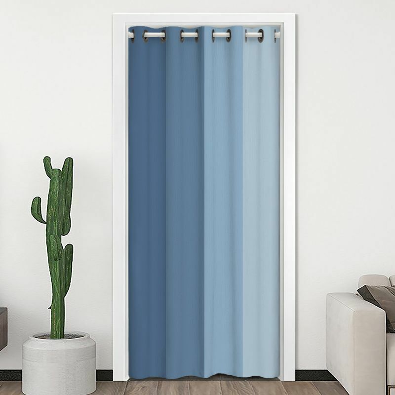Tirai gantung, tirai pintu gradien Nordic, biru, setengah gelap, tirai gantung untuk ruang tamu, layar partisi pintu dengan batang, dekorasi rumah