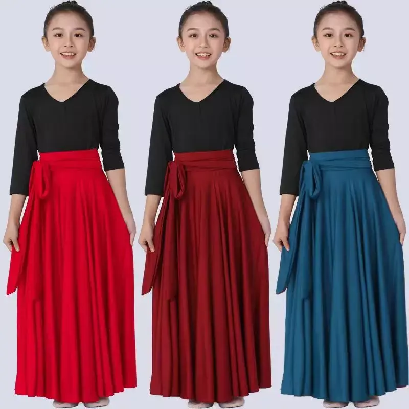 Children Girl Flamenco Skirt Spanish Dance Skirt Belly dance long Dress Big Swing Gradient Color Performance Gypsy