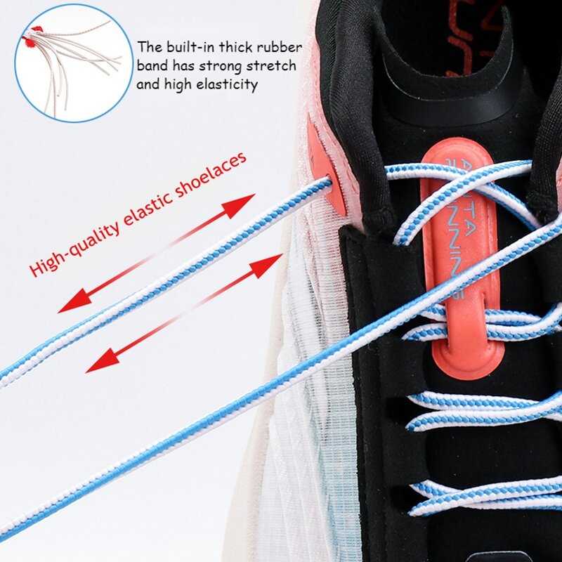 Tali sepatu bulat bergaris untuk Sneakers tali sepatu elastis tanpa dasi kapsul kunci logam sepatu malas Aksesori renda tali karet