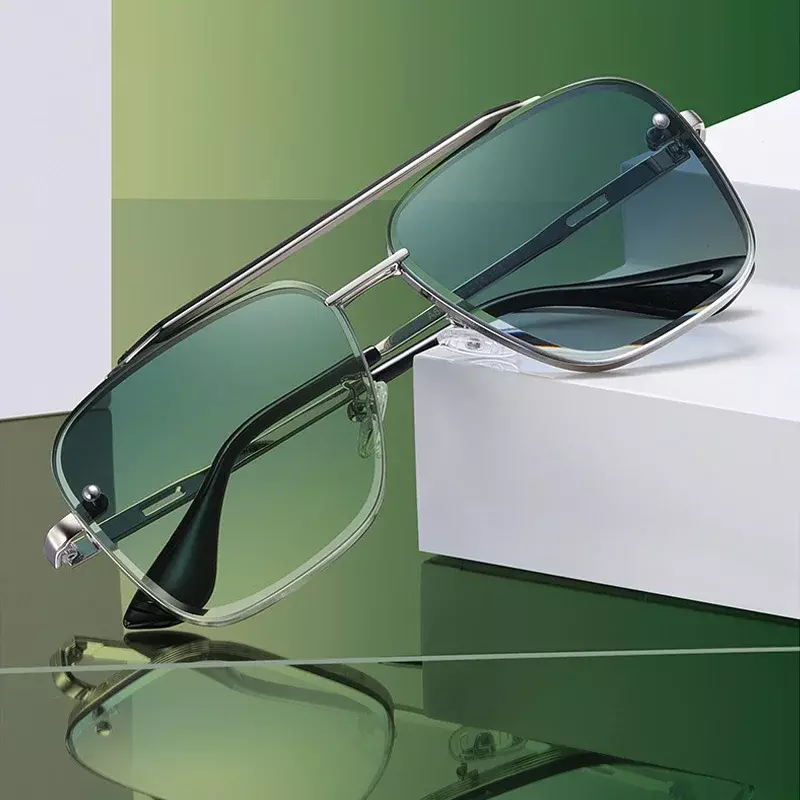 Nieuwe Gradiënt Zonnebril Voor Mannen Mode Metalen Grote Frame Zonnebril Merk Ontwerp Luxe Lunette De Soleil Homme Uv400