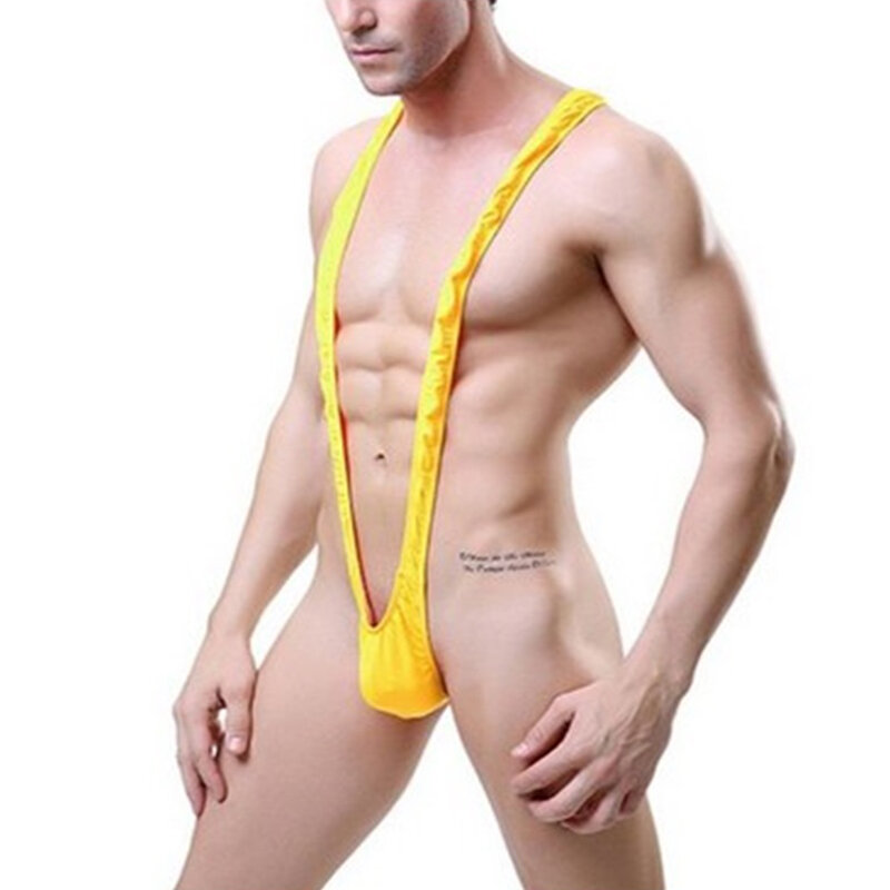 เซ็กซี่กางเกงผู้ชายชุดชั้นในเร้าอารมณ์ชุดว่ายน้ำสายรัด Borat Mankini One-Piece V สลิงยืด Singlet บอดี้สูท Underweat ยืด