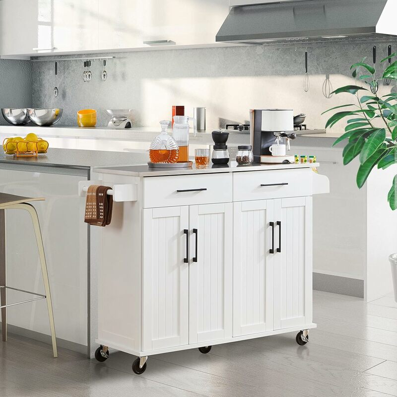Yaheetech Kitchen Island Cart with Stainless Steel Countertop, 50.5" Width Kitchen Island on Wheels with Storage Cabinet