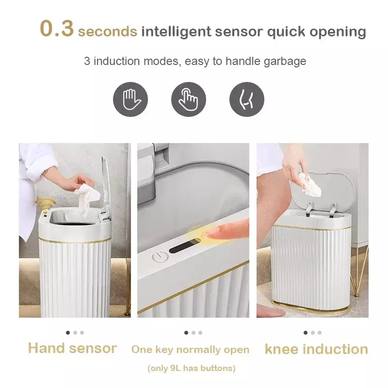 Papelera inteligente con sensor automático para baño, cubo de basura con tapa, accesorios de cocina