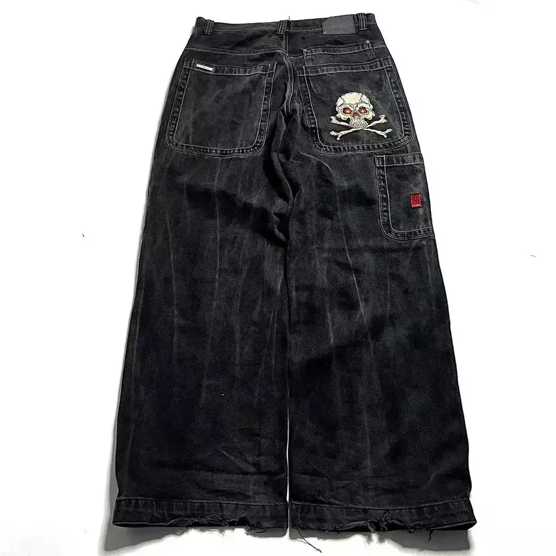 New Harajuku Retro Skull Graphic Embroidered Baggy Jeans JNCO Jeans Hip Hop Denim Pants Men Women Goth High Waist Wide Trousers