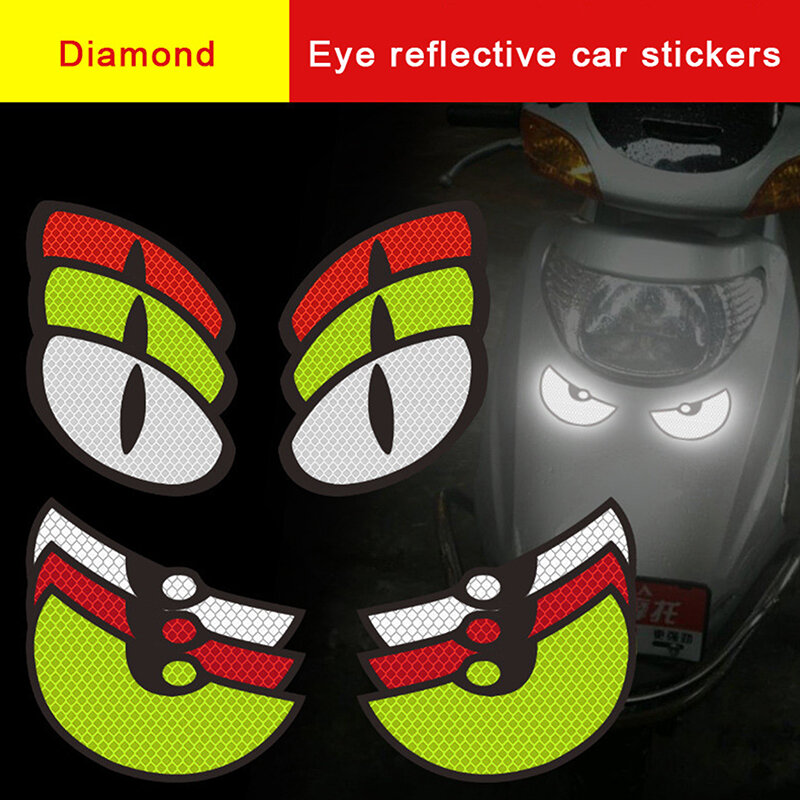 Pegatina reflectante de ojos sonrientes malvados para casco, ventana, parachoques, espejo retrovisor, motocicleta, bicicleta, calcomanía, pegatinas de estilo de coche, 1PC