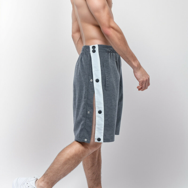 กางเกงขาสั้นผู้ชายแบบลำลองสำหรับฤดูร้อน2024กางเกงเอวยางยืดทรงหลวมมีกระดุมด้านข้างมีกระเป๋า celana olahraga GYM
