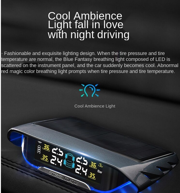 2023 New Steel Mate Tire Pressure Monitoring Built-in Wireless Built-in Solar Energy Detection TPMS System New X1