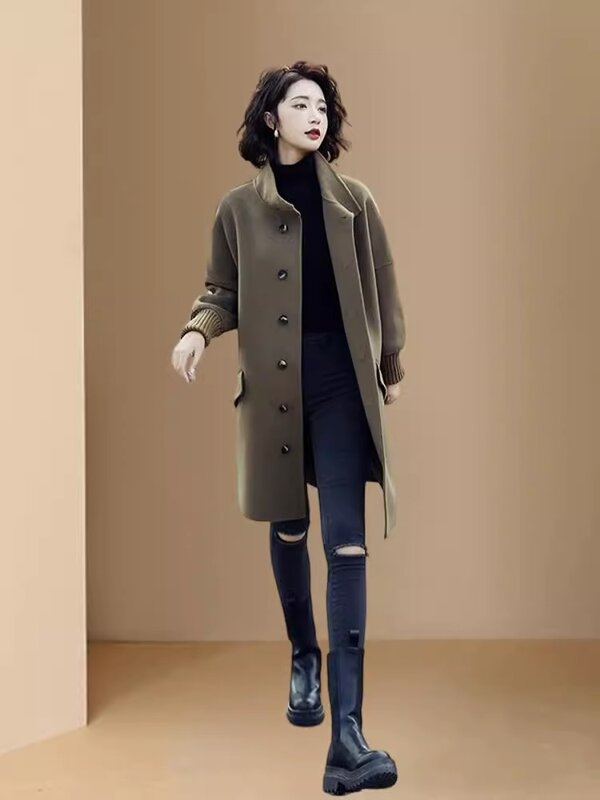 Manteau en laine à simple boutonnage pour femmes, veste décontractée pour femmes, col rabattu, monochromatique, vêtements de mode d'automne, nouveau, 2023