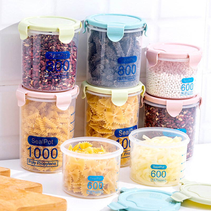 Kaleng tertutup seluruh biji-bijian penyimpanan dapur kotak kaleng plastik transparan makanan ringan kaleng penyimpanan wadah panci segel