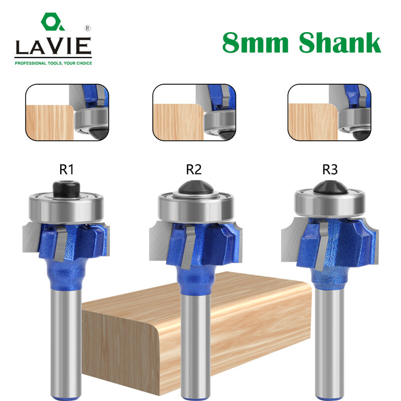 LAVIE 8mm Shank Set di punte per Router a 4 flauti di alta qualità fresa per la lavorazione del legno R1 R2 R3 bordo del coltello da taglio