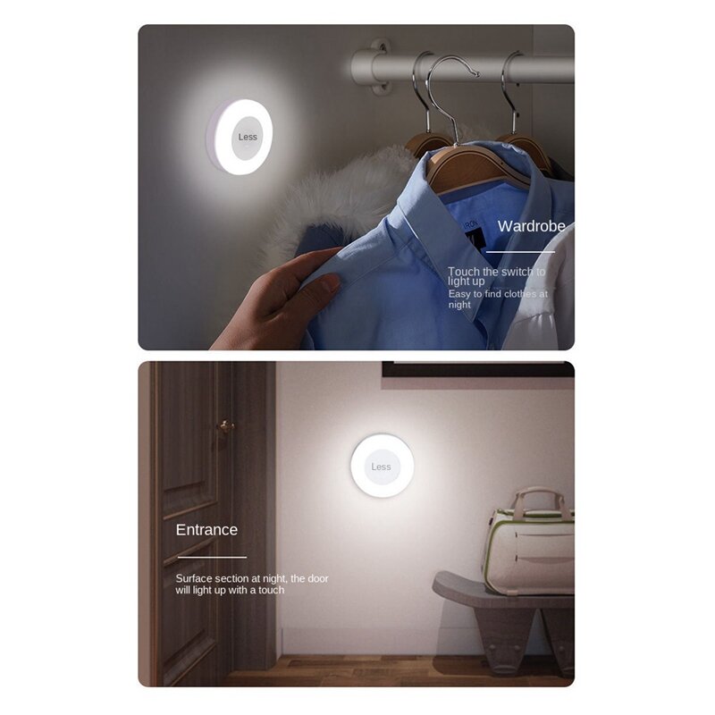 LED Touch Sensor Night Lights 3 Modes Magnetic Base Wall Light USB Rechargeable Round Portable Dimming Soft Light