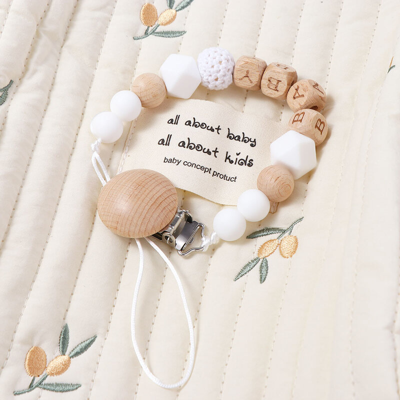 DUNIJOR-Attache-sucette en bois de hêtre pour bébé, clips de sucette perlés à mâcher, porte-sucette mignon, accessoires antivol de dentition, sécurité