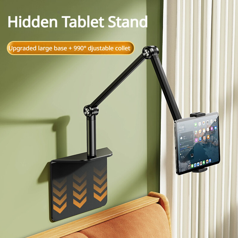 Oatsbasf Hidden Bedside Tablet Phone Stand Holder 990° Rotate Insertable Slit Clip-On Phone Bracket Tablet Mount for Sofa Desk