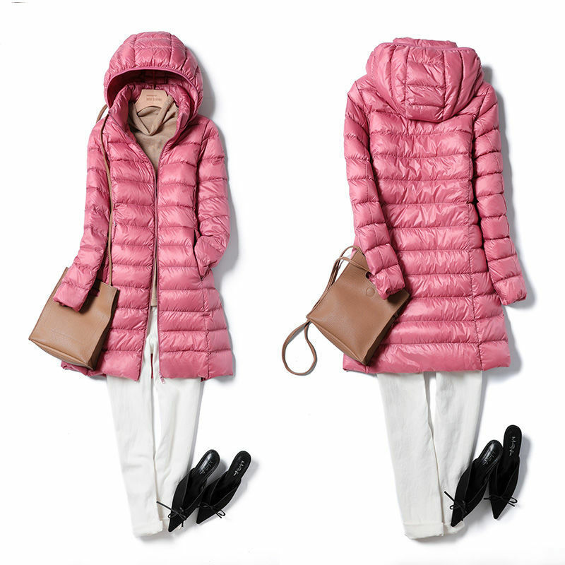 Jaket wanita Puffer panjang Ultra ringan, jaket mantel Parka bertudung bisa dilepas musim gugur musim dingin baru 2023 5XL 7XL