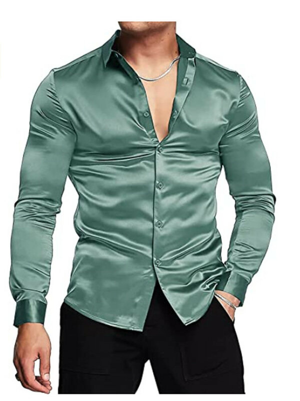 Рубашка мужская из натурального шелка, не требует глажки, деловая, рабочая, синяя, 3XL