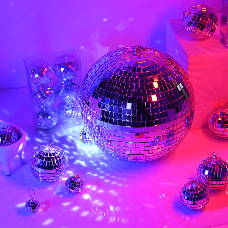 Bola reflexiva espelho para festa de Natal, Bola de espelho giratória, Luz do casamento, Disco Ball, 10 cm, 15 cm, 20 cm, 30cm