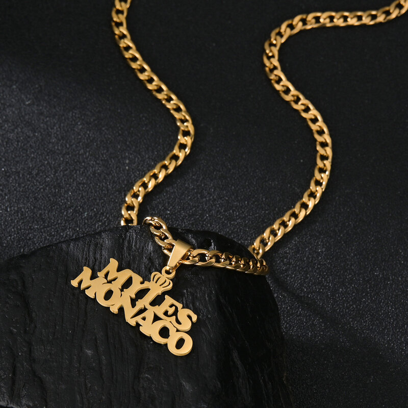 Atoztide-Collar personalizado con nombre para hombre y mujer, colgante desmontable de acero inoxidable, cadena cubana giratoria, regalo de joyería