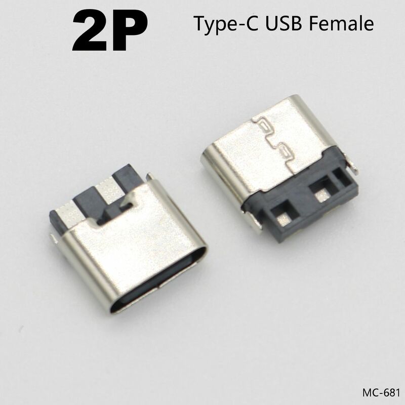 Conector de enchufe de carga USB tipo C, 2 pines, 2 pines, 1 unidad