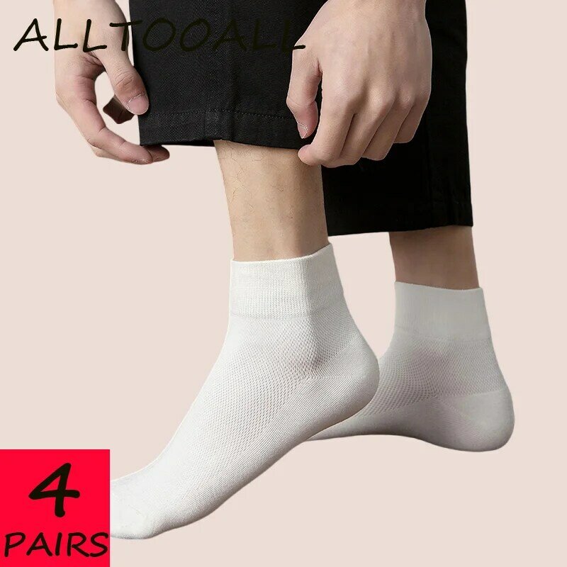 Meias masculinas monocromáticas de algodão para tornozelo, meia curta confortável, moda empresarial simples, harajuku casual, 4 pares