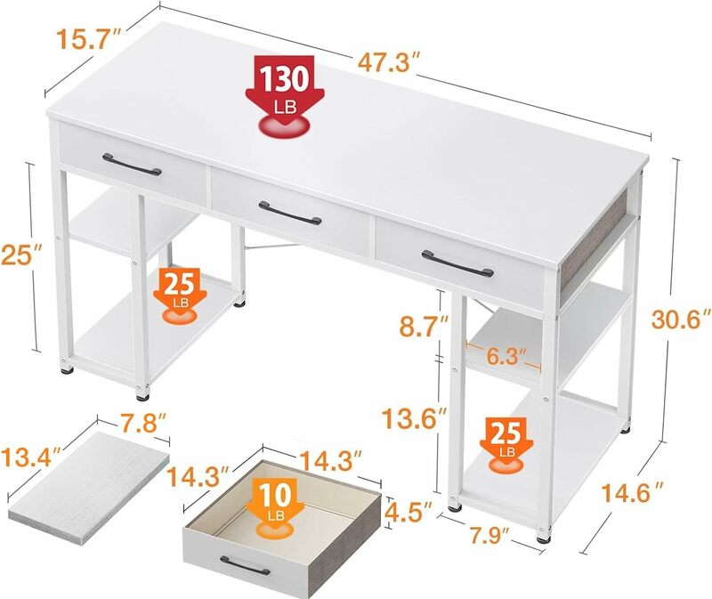 Odk Büro kleiner Computer tisch: Haupt tisch mit Stoffs chu bladen und Ablage fächern, moderner Schreibtisch, weiß, 48 "x 16"
