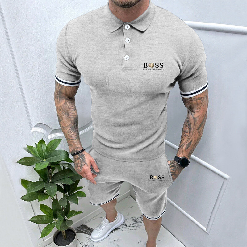 Summer Men's POLO Shirt Shorts Two-piece Set Men Casual Short Sleeve+Short Pants Tracksuit Sut Luxury brand printing Clothing