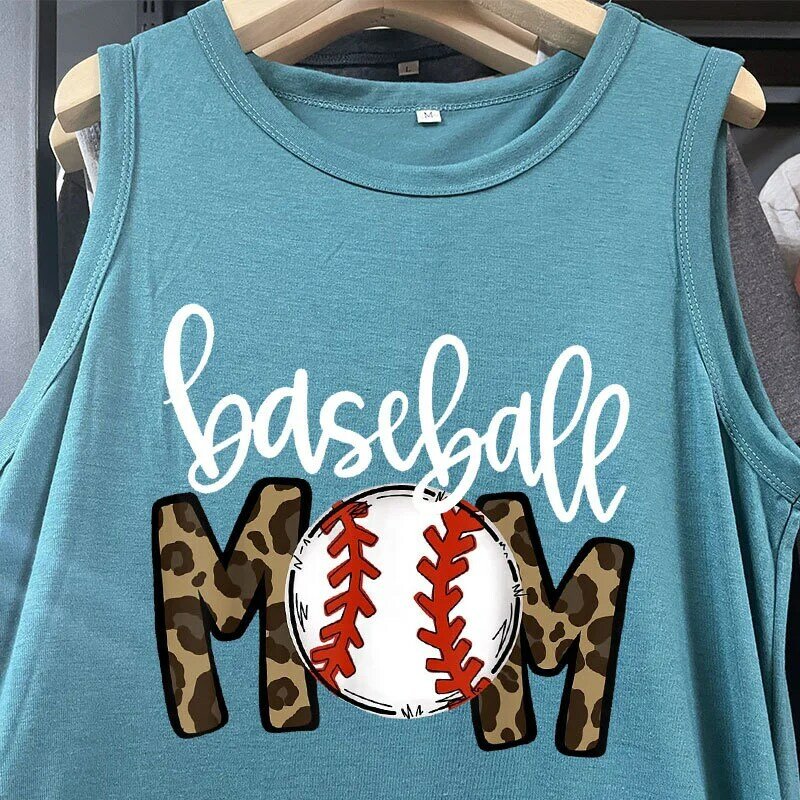 New fashion cotton women's baseball MOM letter print abito in maglia vintage girocollo senza maniche gilet abito lungo