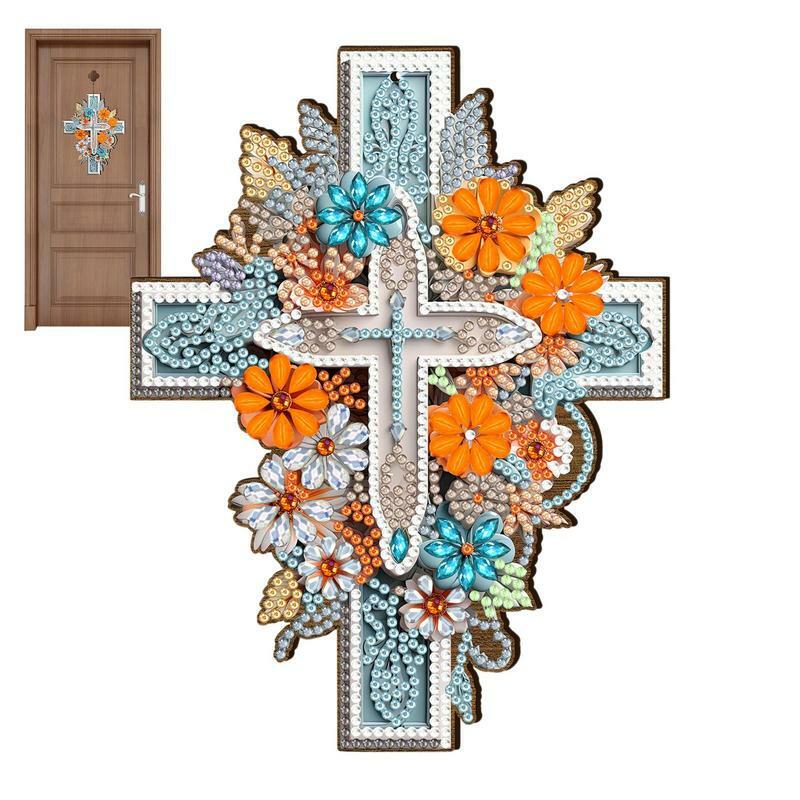 Zestawy z krzyżem obraz ze strasu w kształcie krzyża ozdoba do malowania klejnotami DIY do powieszenia ozdoba do malowania klejnotów DIY mozaika akrylowa w kształcie krzyża